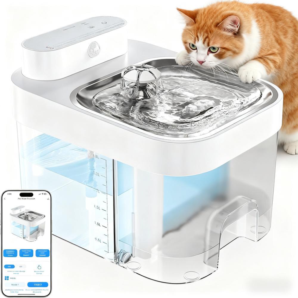 Smart Cat Fountain, No Cotton Filter Needed, Track Water & Separate Waste via App
