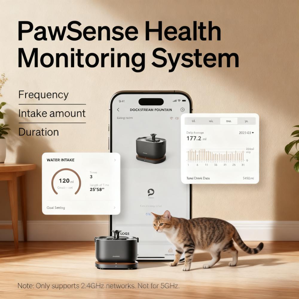 Automatic Cat Drinking Fountain, 2.5L Stainless Steel Bowl, App & Wi-Fi Enabled Smart Pet Fountain