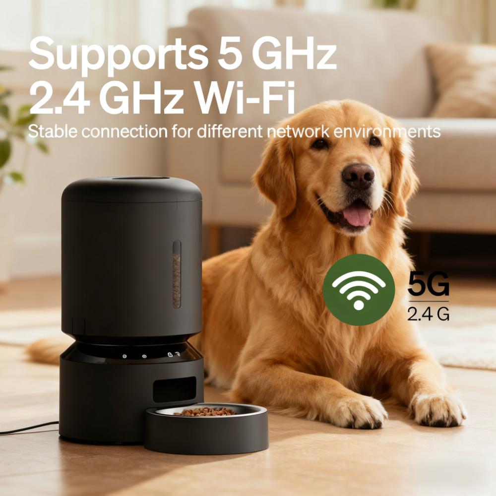 WiFi Smart Pet Food Dispenser, 5L Auto Feeder with Airtight Storage, Food Level Sensor & Up to 10 Daily Portions