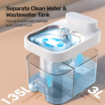 Smart Cat Fountain, No Cotton Filter Needed, Track Water & Separate Waste via App
