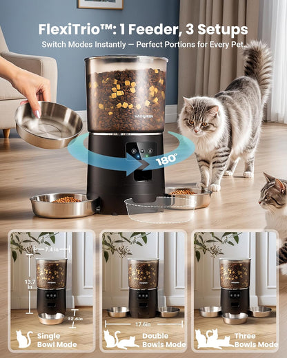 WiFi Smart Cat Feeder for 3 Cats, 6L Capacity, Anti-Clog System & Double Desiccant – Also Suitable for Small Dogs