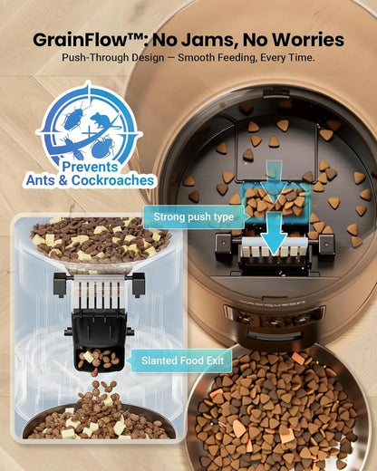 WiFi Smart Cat Feeder for 3 Cats, 6L Capacity, Anti-Clog System & Double Desiccant – Also Suitable for Small Dogs